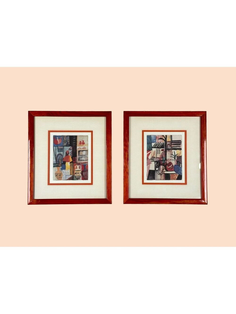 Set of 2 August Macke Offset Prints: Merchant with Jugs & Man with Donkey Framed